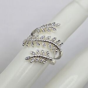 Swarovski Crystal Elements Silver Leaf Design Ring Size 6 1/2